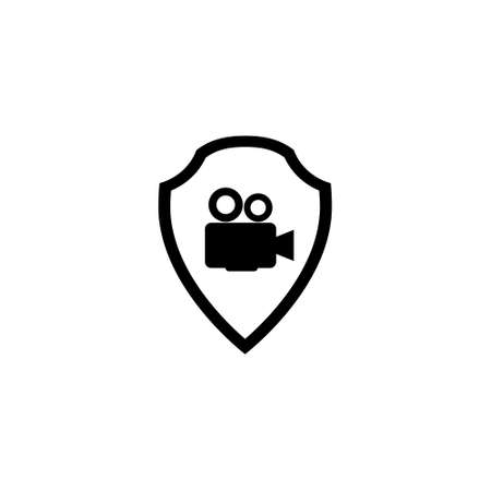 Shield icon with a film camera isolated on white backgroundのイラスト素材