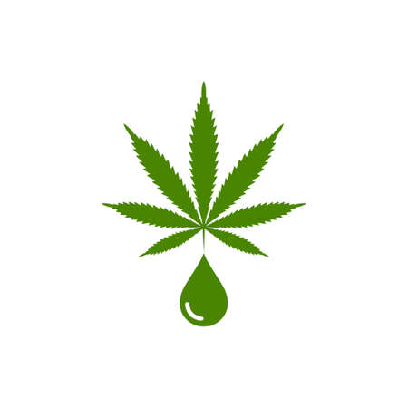 Marijuana or cannabis icon. Cannabis oil with Marijuana leaf and hemp oil drop isolated on white backgroundのイラスト素材