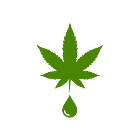 Marijuana or cannabis icon. Cannabis oil with Marijuana leaf and hemp oil drop isolated on white backgroundのイラスト素材