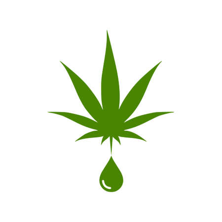Marijuana or cannabis icon. Cannabis oil with Marijuana leaf and hemp oil drop isolated on white backgroundのイラスト素材
