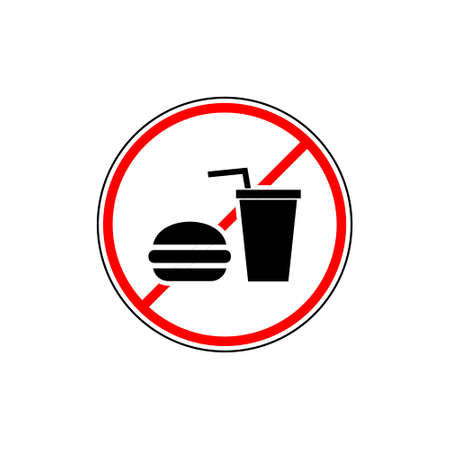 No food and drink sign. Silhouette hamburger in red circle. Sign no meal isolated on white backgroundのイラスト素材