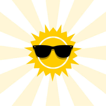 Sun with sunglasses icon in flat style isolated on white backgroundのイラスト素材