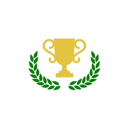 Winner trophy cup icon isolated on white background. Laurel wreath with trophy logoのイラスト素材