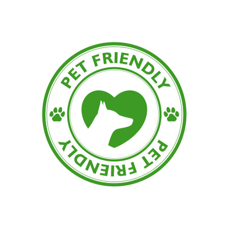 Pet paw or dog label, stamp or sticker with pet friendly text isolated on white backgroundのイラスト素材