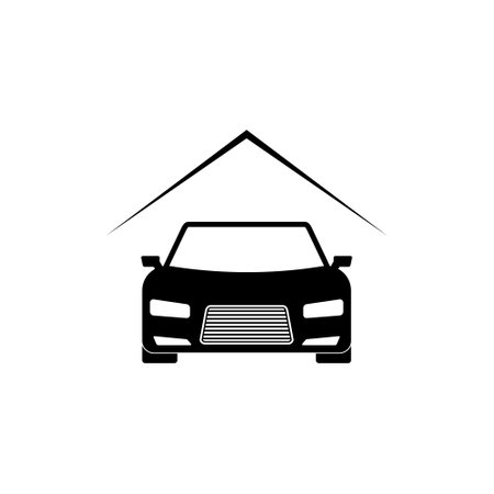 Car in garage of house solid icon isolated on white backgroundのイラスト素材
