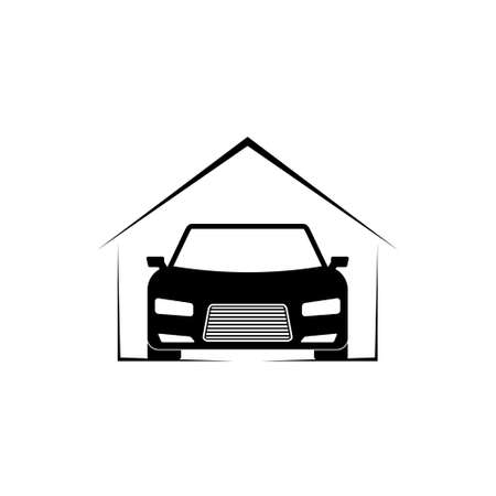 Car in garage of house solid icon isolated on white backgroundのイラスト素材