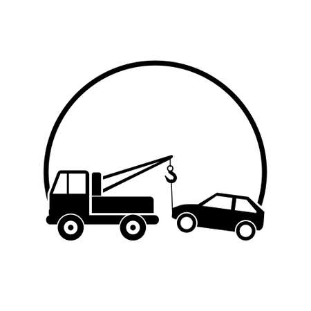 Tow truck icon. Towing truck with car sign isolated on white backgroundのイラスト素材