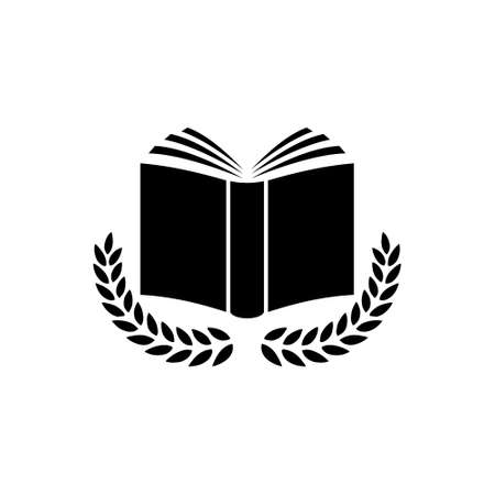 University education logo design with open book and laurel branch. Book and laurel icon isolated on white backgroundのイラスト素材