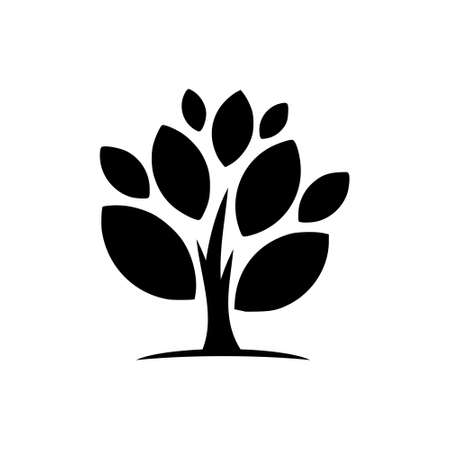 Black silhouette tree with leaves. Tree icon silhouette isolated on white backgroundのイラスト素材