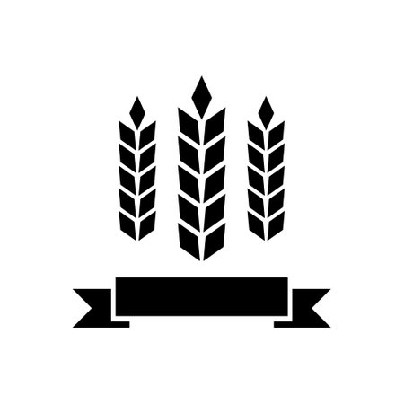 Icon with ribbon and wheat ears isolated on white backgroundのイラスト素材