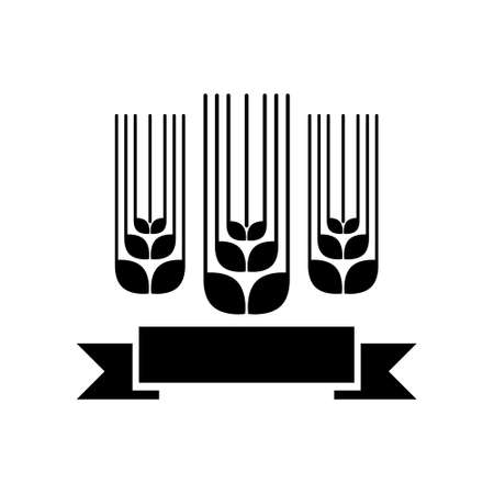 Icon with ribbon and wheat ears isolated on white backgroundのイラスト素材
