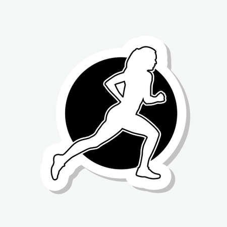 Young girl running sticker icon isolated on gray backgroundのイラスト素材