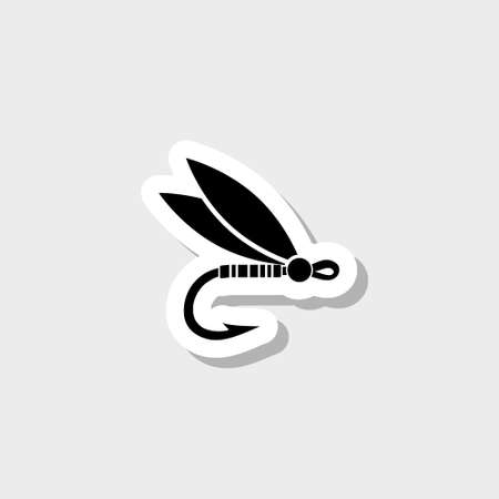 Fly fishing lure concept sticker isolated on gray backgroundのイラスト素材