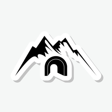 Mountain tunnel flat sticker icon isolated on gray backgroundのイラスト素材