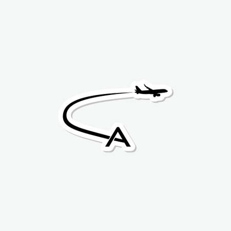 Simple letter A logo with airplane sticker icon isolated on gray backgroundのイラスト素材