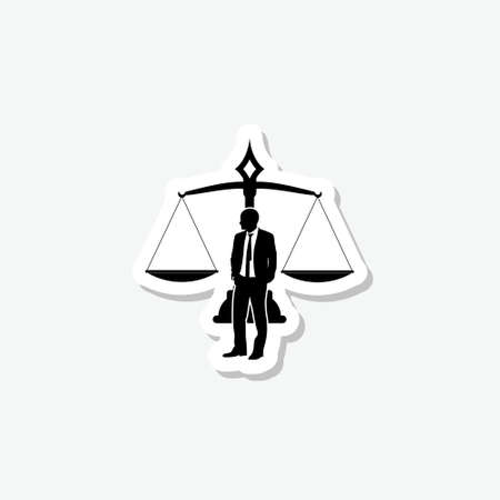 Businessman and Scales sticker isolated on gray backgroundのイラスト素材