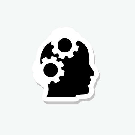 Gears in head sticker icon isolated on gray backgroundのイラスト素材