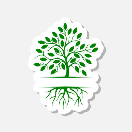 Tree with Root sticker isolated on gray backgroundのイラスト素材