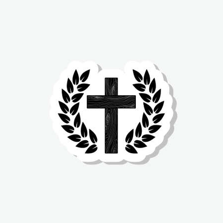 Illustration of an isolated laurel wreath icon with a christian cross sticker isolated on gray backgroundのイラスト素材