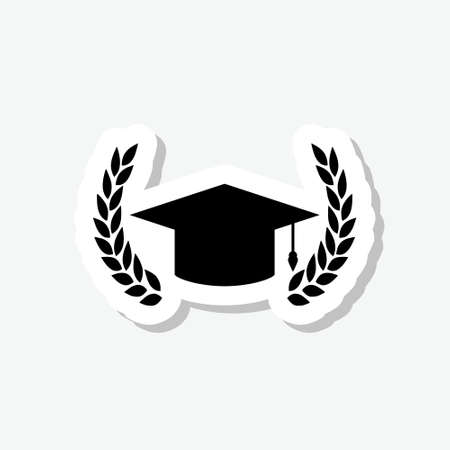 Graduate cap logo with laurel wreath sticker isolated on gray backgroundのイラスト素材