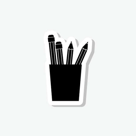 Pencil Stand sticker icon isolated on gray backgroundのイラスト素材