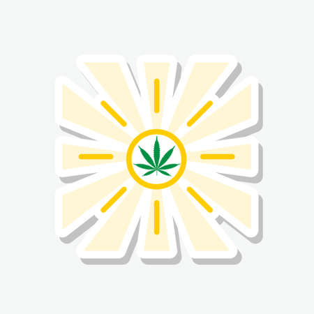 Illustration of an isolated sun sticker icon with a marijuana leafのイラスト素材