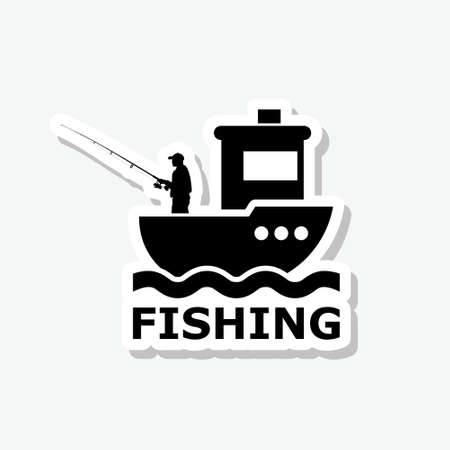Fishing boat glyph sticker icon isolated on gray backgroundのイラスト素材