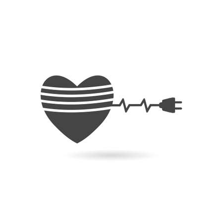 Heart with electric plug icon with shadowのイラスト素材