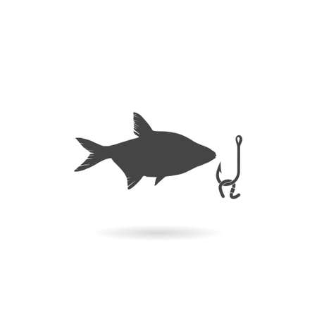 Fishing hook and fish icon with shadowのイラスト素材