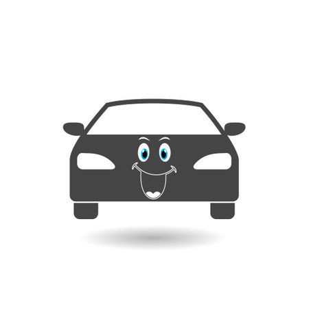 Cute happy automobile car icon with shadowのイラスト素材