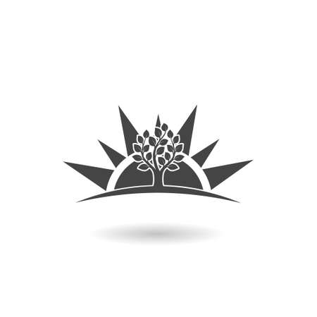 Icon with sun and trees with shadowのイラスト素材