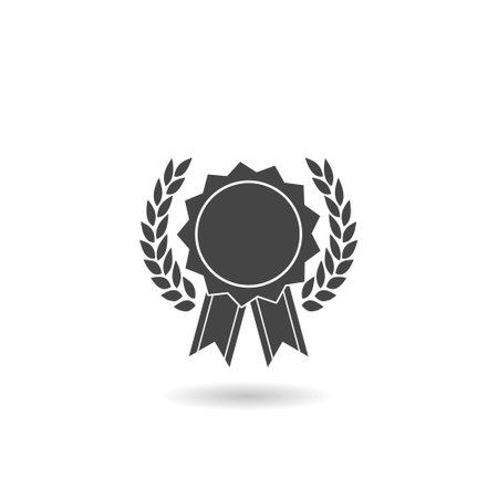 Award ribbon with laurel wreath icon with shadowのイラスト素材