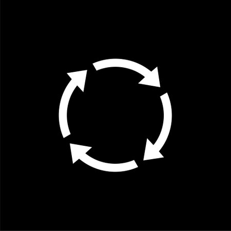 Rotate arrow and spinning loading symbol isolated on dark backgroundのイラスト素材