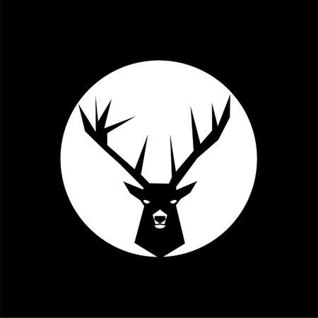 Silhouette of deer's head with antlers isolated on dark backgroundのイラスト素材