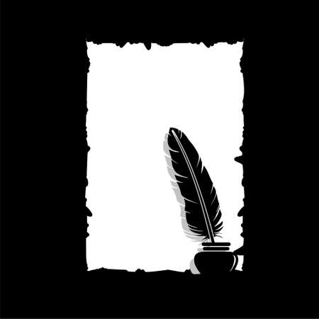 Feather on paper icon for web design isolated on dark backgroundのイラスト素材