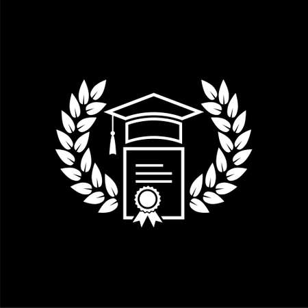 Graduate and laurel wreath icon isolated on dark backgroundのイラスト素材