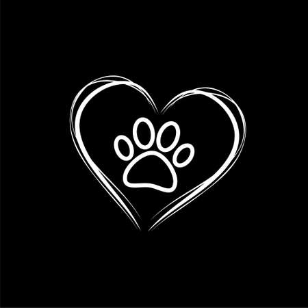 Heart with animals footprint icon isolated on dark backgroundのイラスト素材