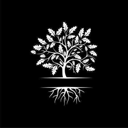 Tree with roots icon isolated on dark backgroundのイラスト素材