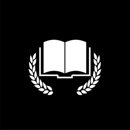 Laurel wreath with a book icon isolated on dark backgroundのイラスト素材
