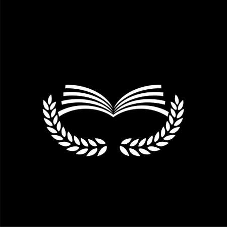 Laurel wreath icon with a book isolated on dark backgroundのイラスト素材