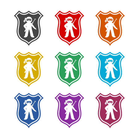 Ninja shield icon, color setのイラスト素材