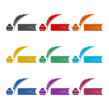 Book and ink pen icon, color setのイラスト素材
