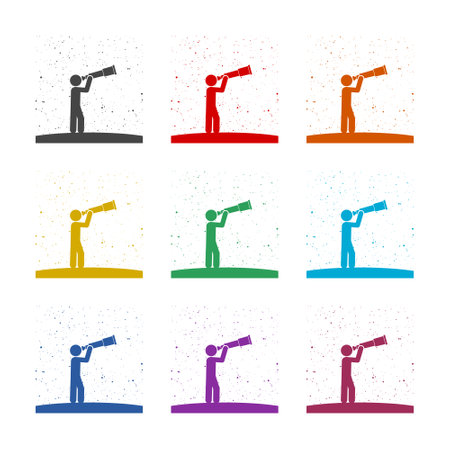 Man looks through a telescope icon, color setのイラスト素材