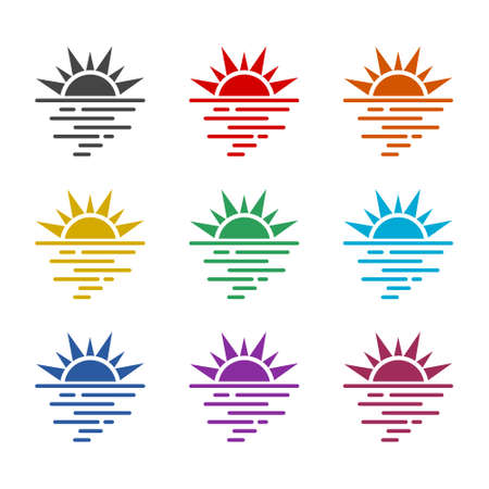 Sunset and sea waves icon, color setのイラスト素材