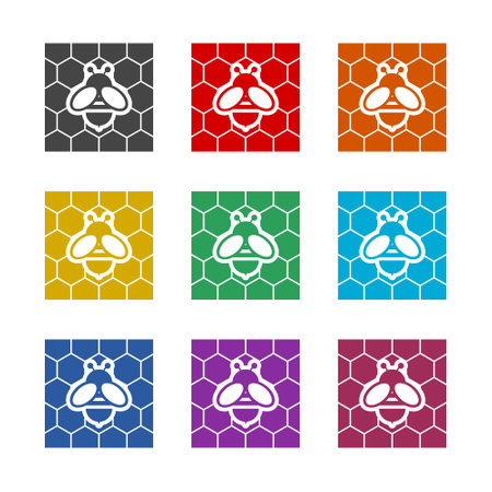 Honeycomb and bee icon, color setのイラスト素材