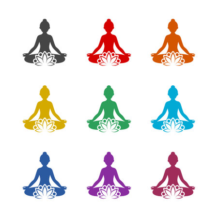 Yoga pose woman icon, color setのイラスト素材