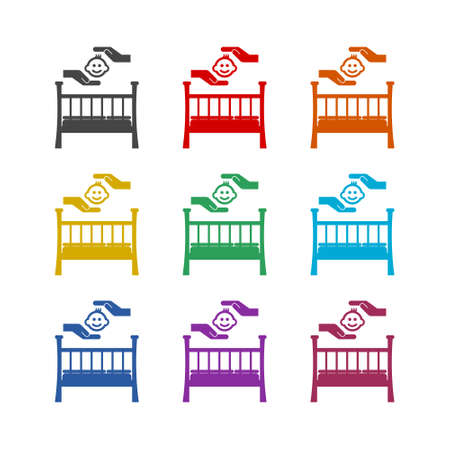 Put the child to sleep icon, color setのイラスト素材