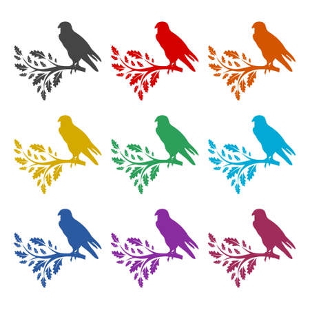 Silhouette of bird on a branch icon, color setのイラスト素材