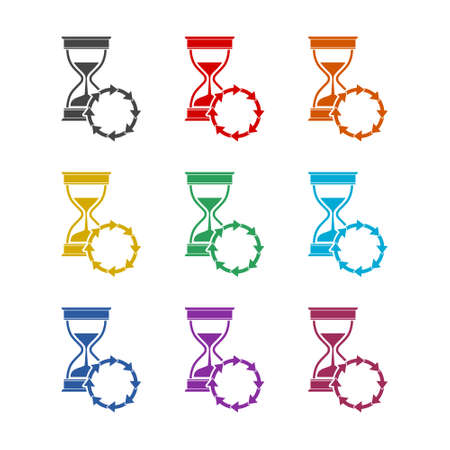 Hourglass in rotation arrows icon, color setのイラスト素材