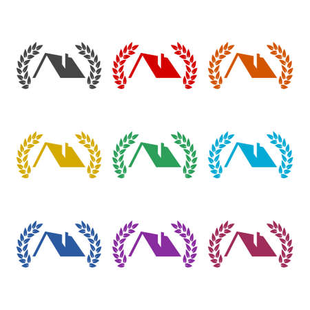 Laurel wreath with a house icon, color setのイラスト素材
